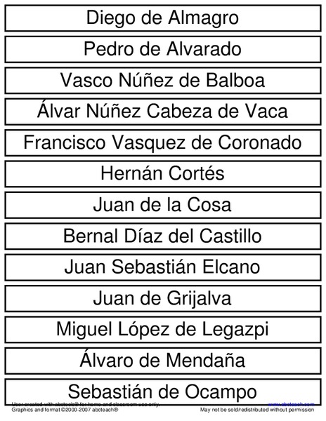 Spanish Explorers Worksheet