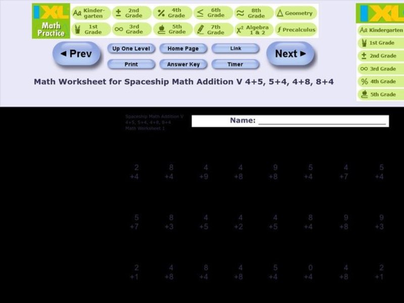 Spaceship Math Addition V Worksheet