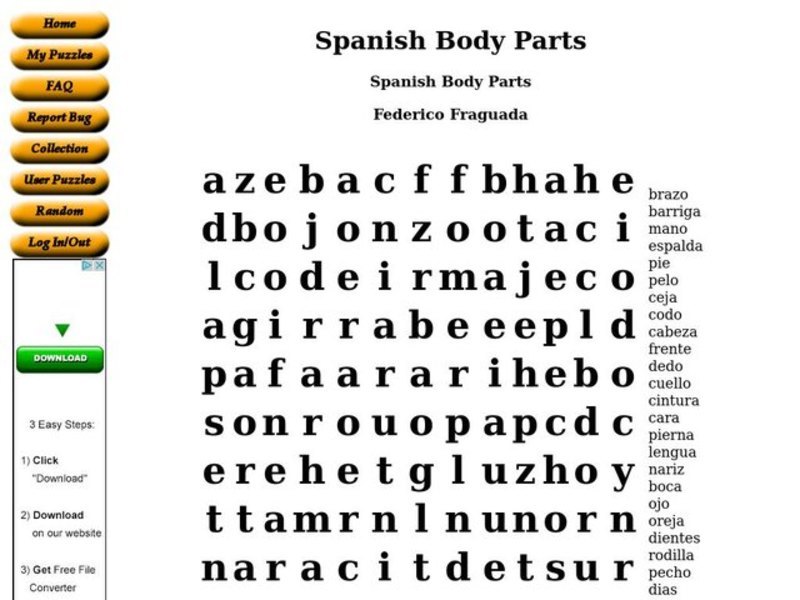 Spanish Body Parts Worksheet