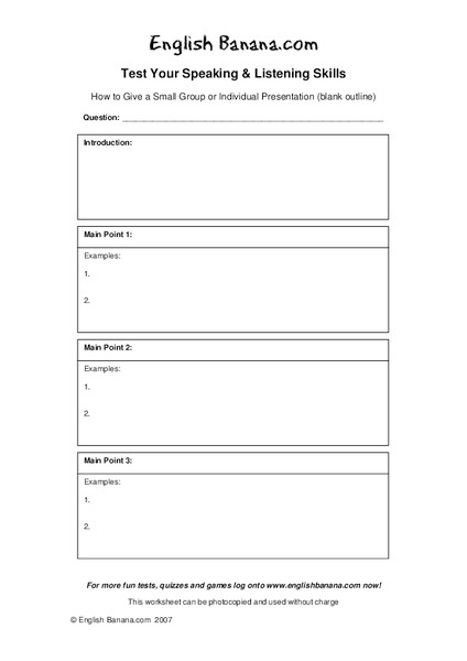 Speaking and Listening Organizer