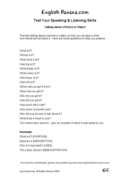 Speaking and Listening Worksheet