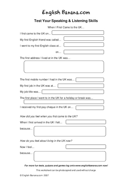 Speaking and Listening Skills Worksheet