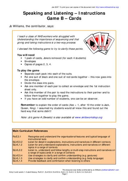 Speaking and Listening Worksheet