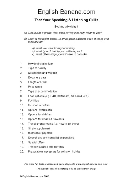 Speaking and Listening Skills Organizer