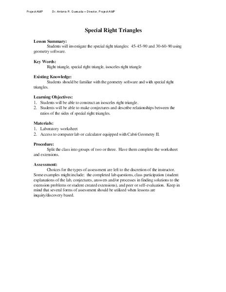 Special Right Triangles Lesson Plan