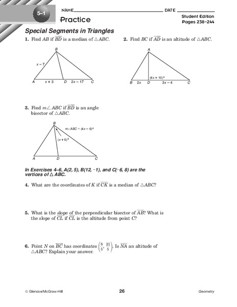 Special Segments in Triangles Worksheet
