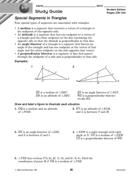 Special Segments in Triangles Worksheet