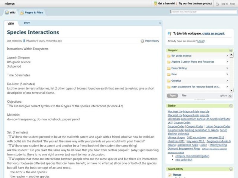 Species Interactions Lesson Plan
