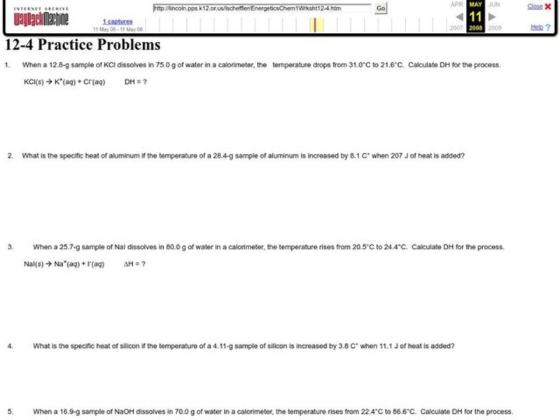Specific Heat Worksheet