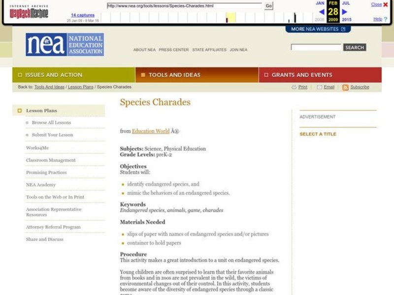 Species Charades Lesson Plan
