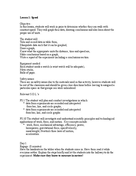 Speed Lesson Plan