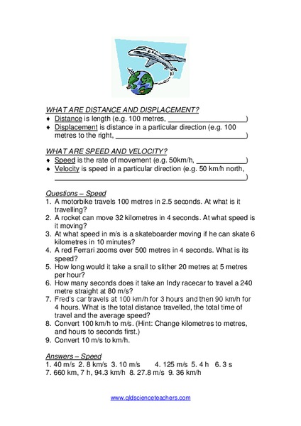 Speed and Acceleration Worksheet