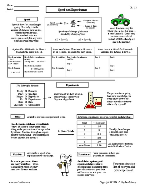 Speed and Experiments Worksheet