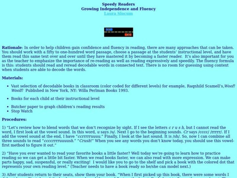 Speedy Readers Lesson Plan