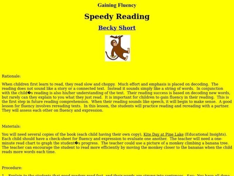Speedy Reading Lesson Plan