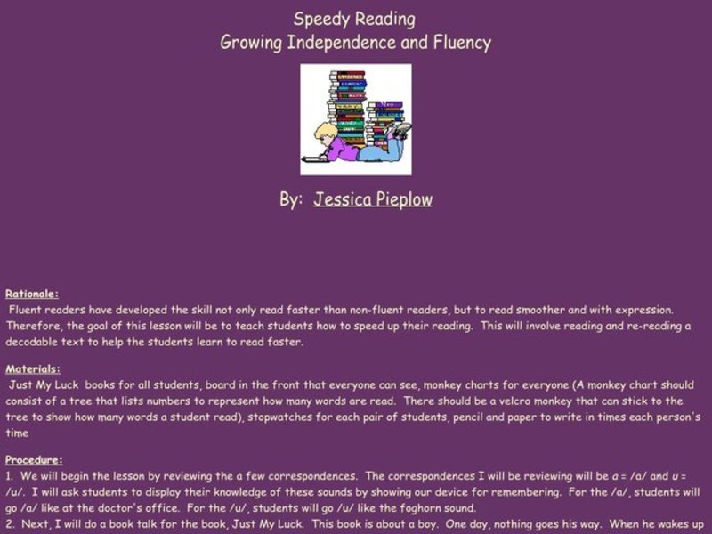 Speedy Reading Lesson Plan