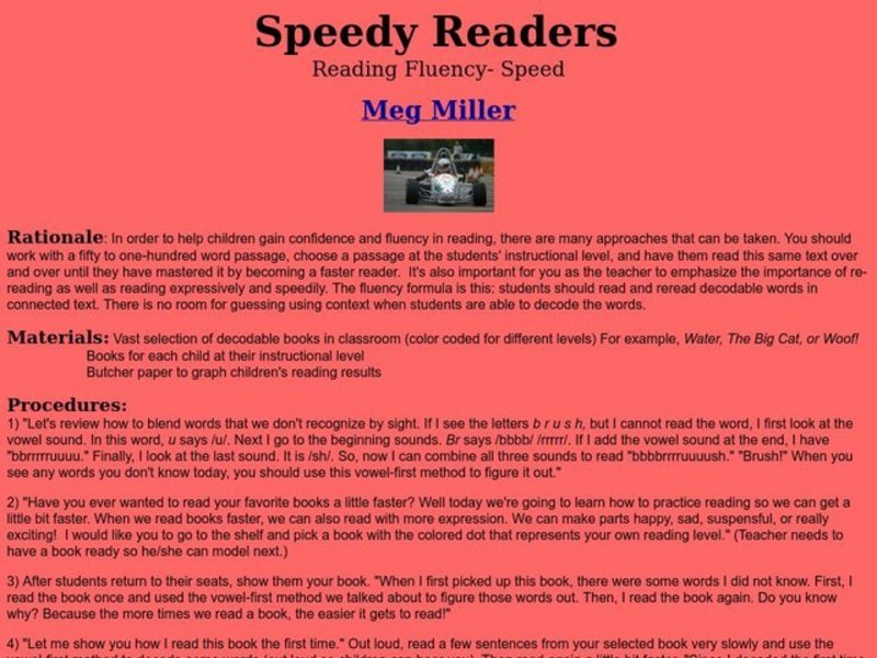 Speedy Readers Lesson Plan
