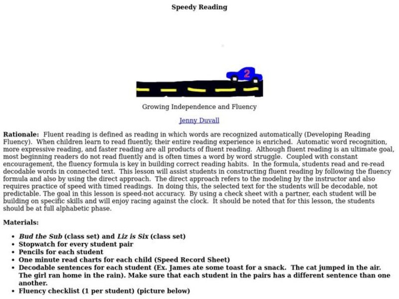 Speedy Reading Lesson Plan
