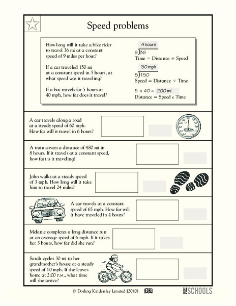 Speed Problems Worksheet