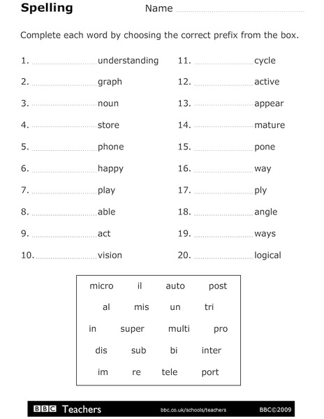 Spelling Worksheet