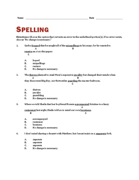 Spelling Worksheet