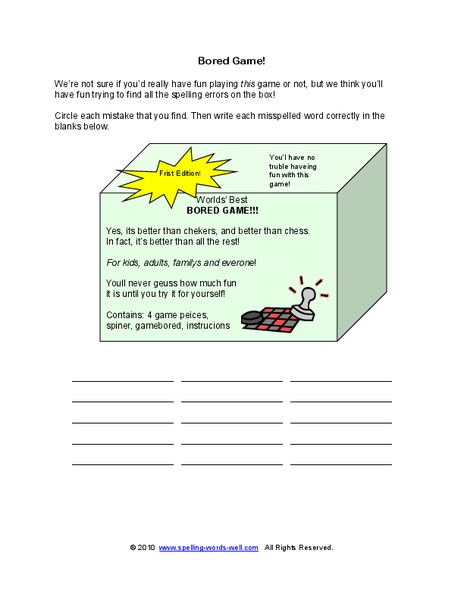 Spelling Mistakes Worksheet