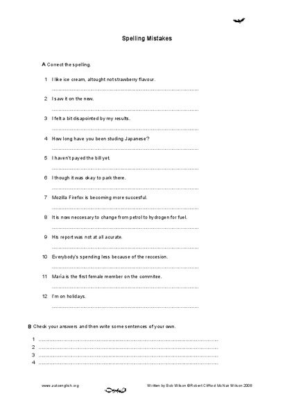 Spelling Mistakes Worksheet