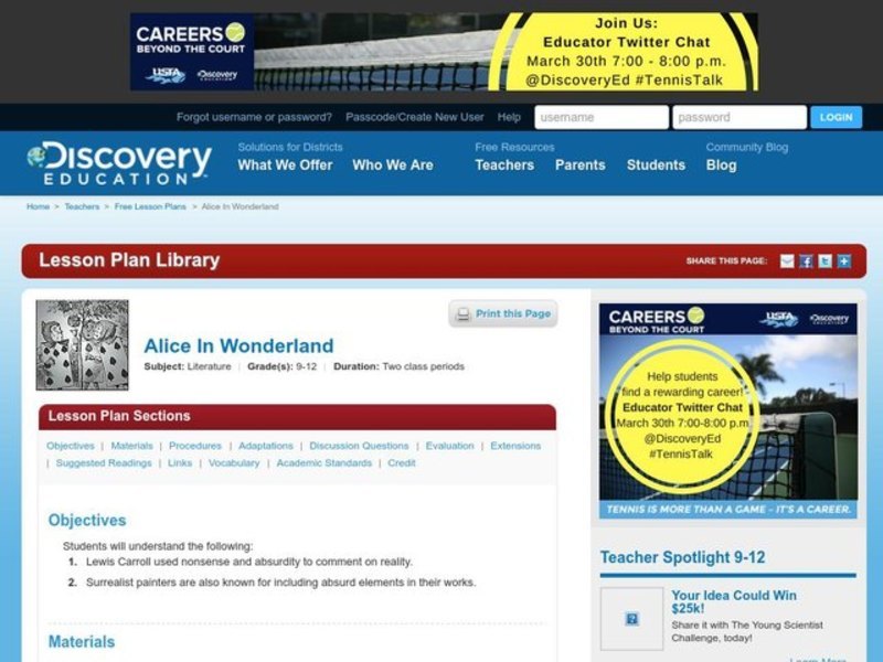 Alice In Wonderland Lesson Plan