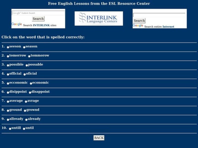 Spelling Quiz Worksheet