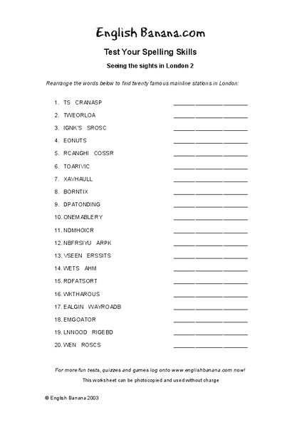 Spelling Skills Worksheet