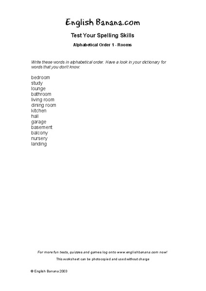Spelling Skills Worksheet