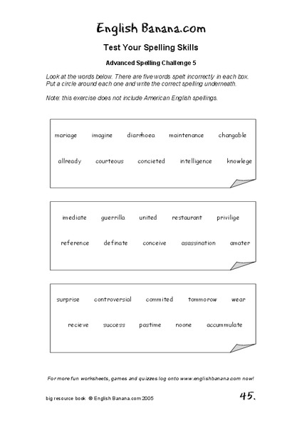 Spelling Skills Worksheet