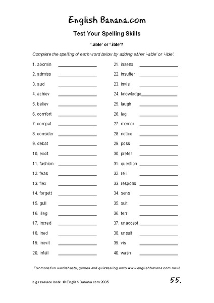 Spelling Skills Worksheet