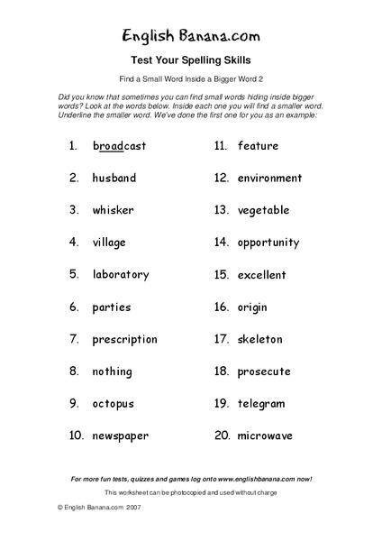 Spelling Skills Worksheet