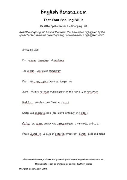 Spelling Skills Worksheet