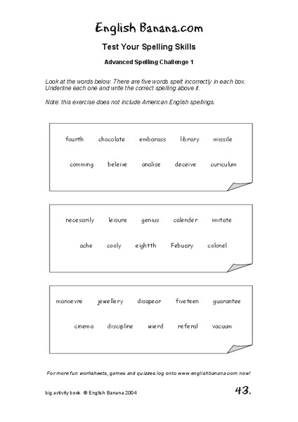 Spelling Skills Worksheet