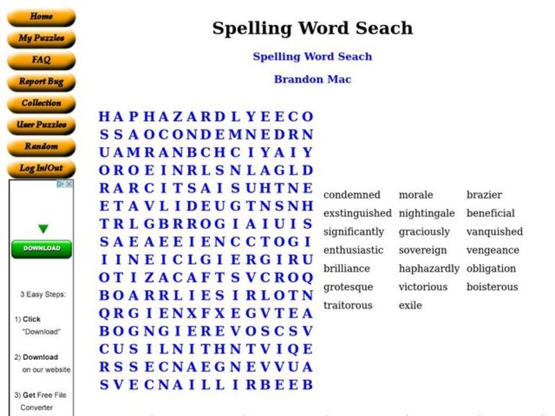 Spelling Word Search Worksheet