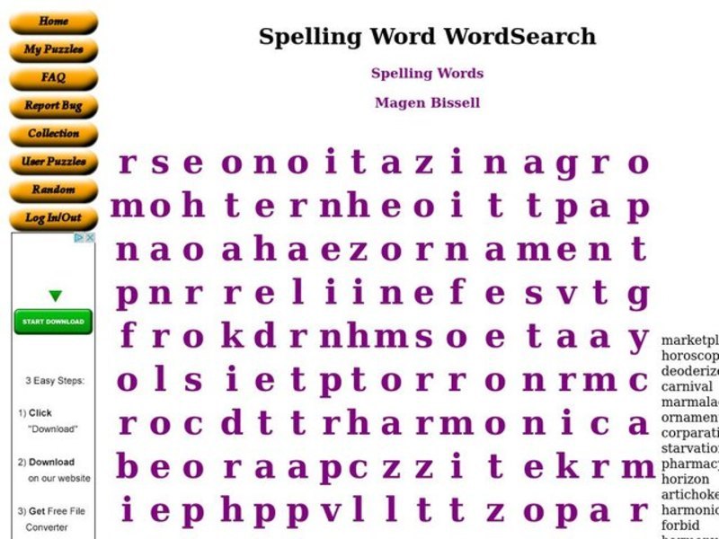 Spelling Words Worksheet