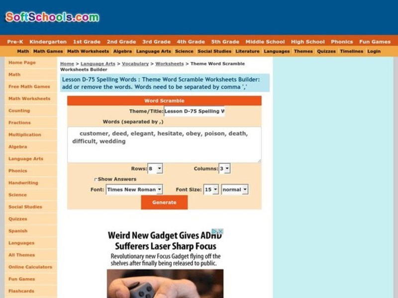 Spelling Word Scramble Worksheet
