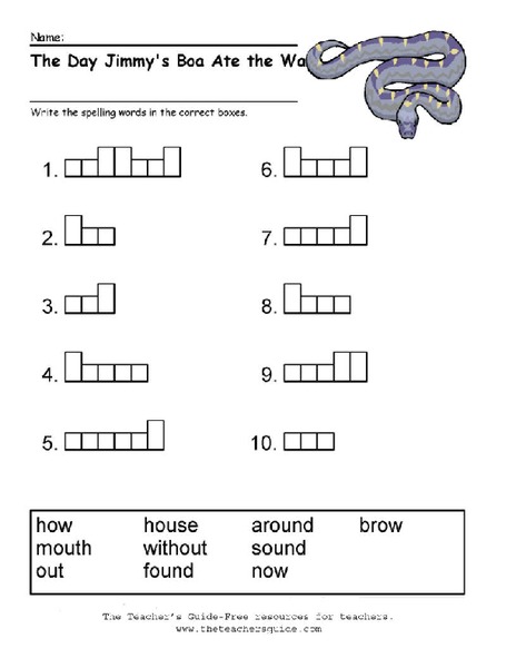 Spelling-"The Day Jimmy's Boa Ate the Wash" Worksheet