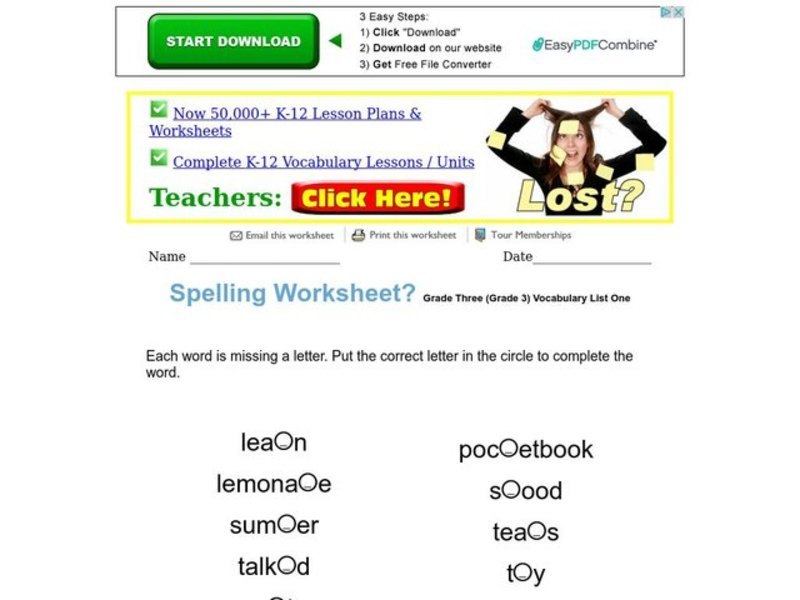 Spelling Worksheet Worksheet