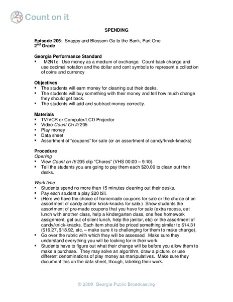 Spending Lesson Plan