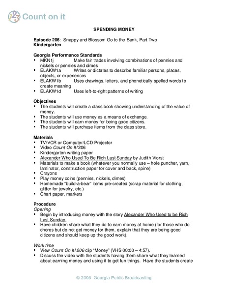 Spending Money Lesson Plan