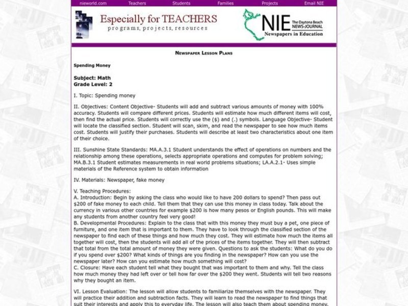 Spending Money Lesson Plan