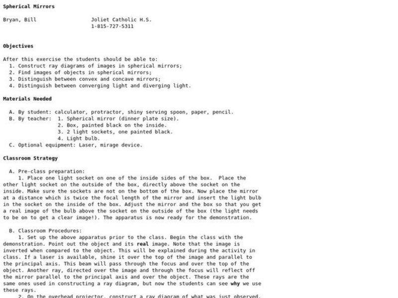 Spherical Mirrors Lesson Plan