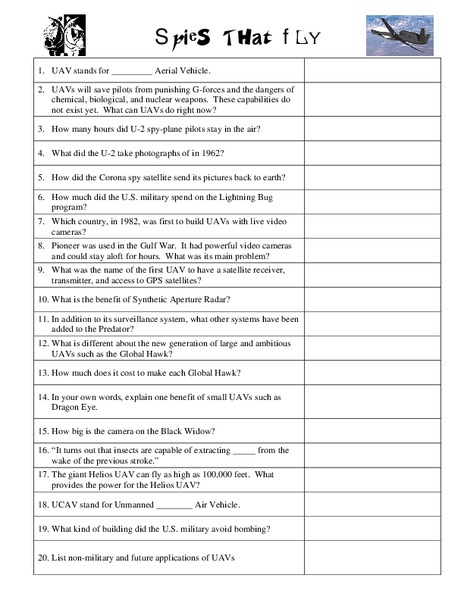 Spies That Fly Worksheet