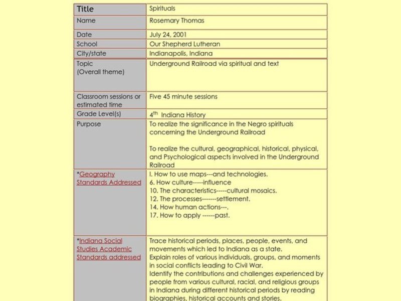 Spirituals Lesson Plan