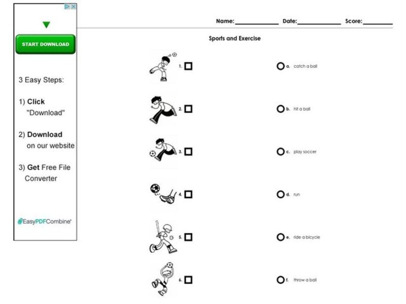 Sports and Exercise Worksheet