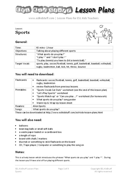 Sports Lesson Plan