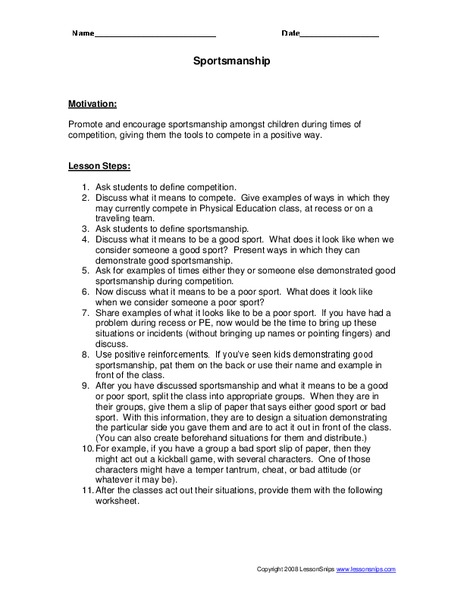 Sportsmanship Lesson Plan